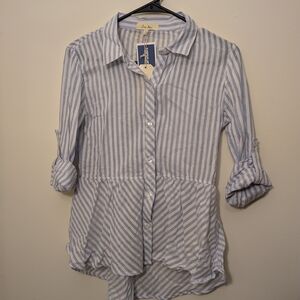 Blue Striped Women's Button Down (Peplum) by Love Notes